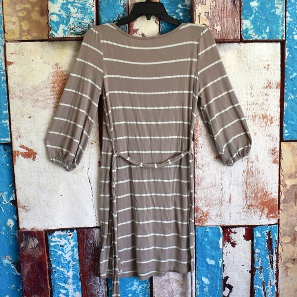 Women's Loila Dress Striped 3/4 Sleeve Crew Neck Belted SMALL Brown - Picture 6 of 13